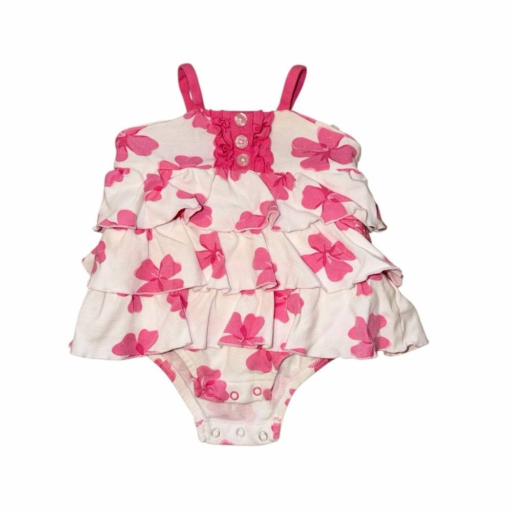 Isaac Mizrahi Baby Girl Pink Floral Ruffle Bodysuit 6M